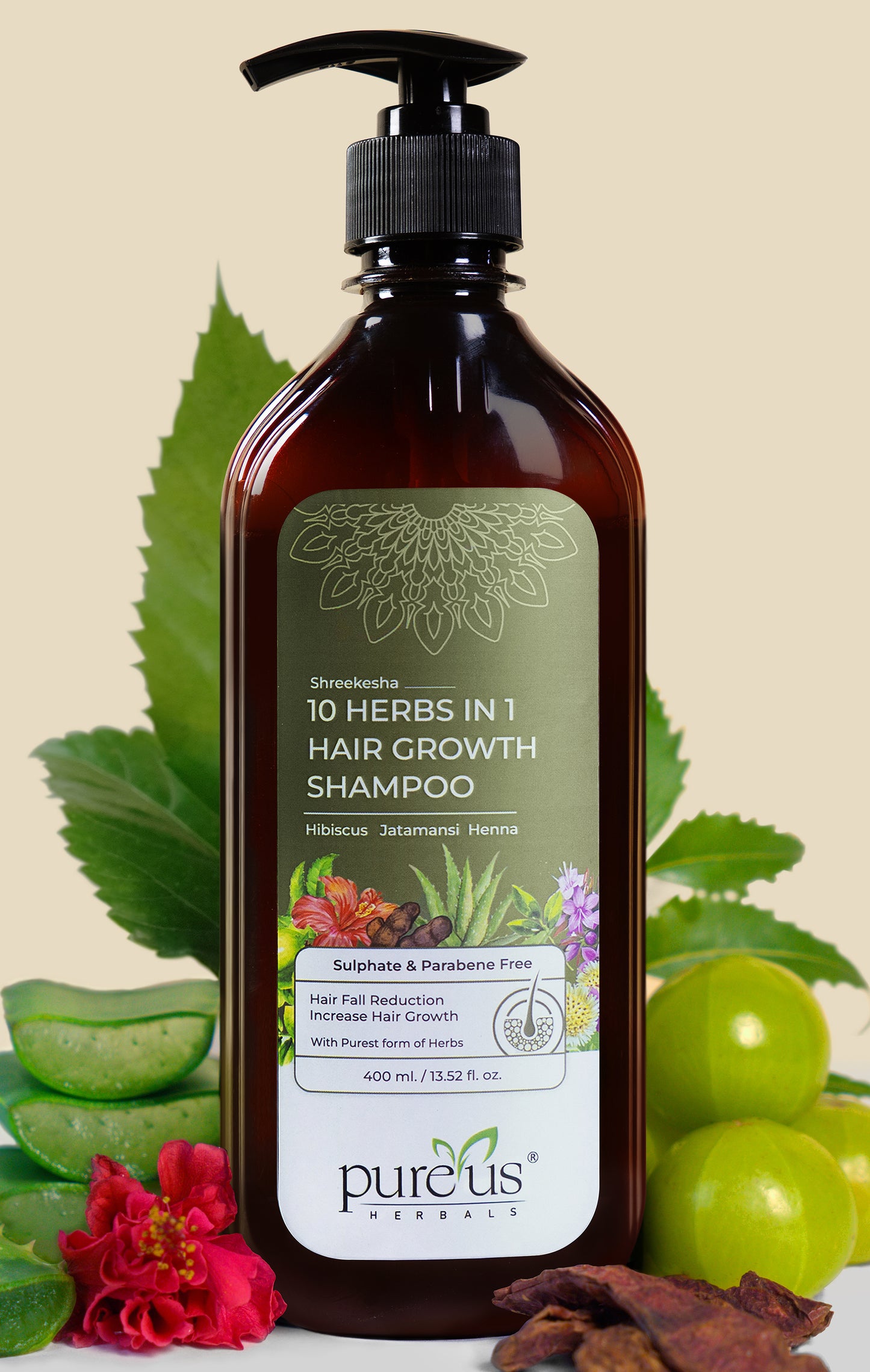 Pureus Herbals Shreekesha 10 Herbs in 1 Sulphate & Parabene Shampoo