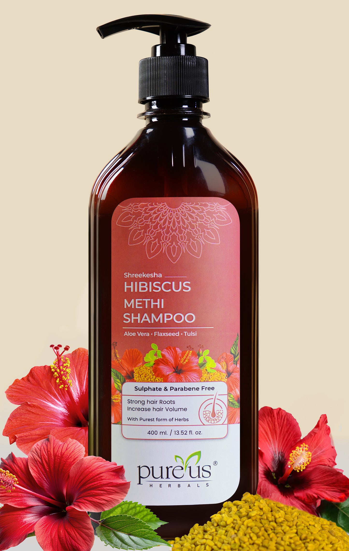 Pureus Herbals Shreekesha Hibiscus Methi Herbal Sulphate & Paraben Free Shampoo