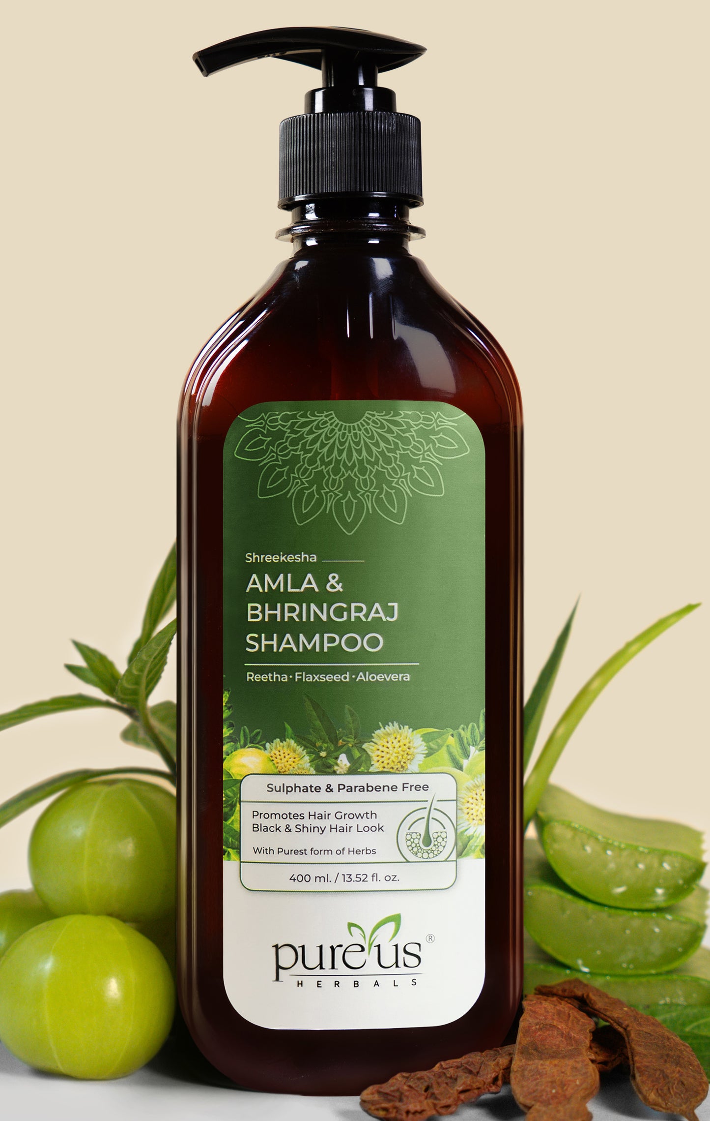 Pureus Herbals Shreekesha Amla Bhringraj Sulphate & Parabene Free Shampoo