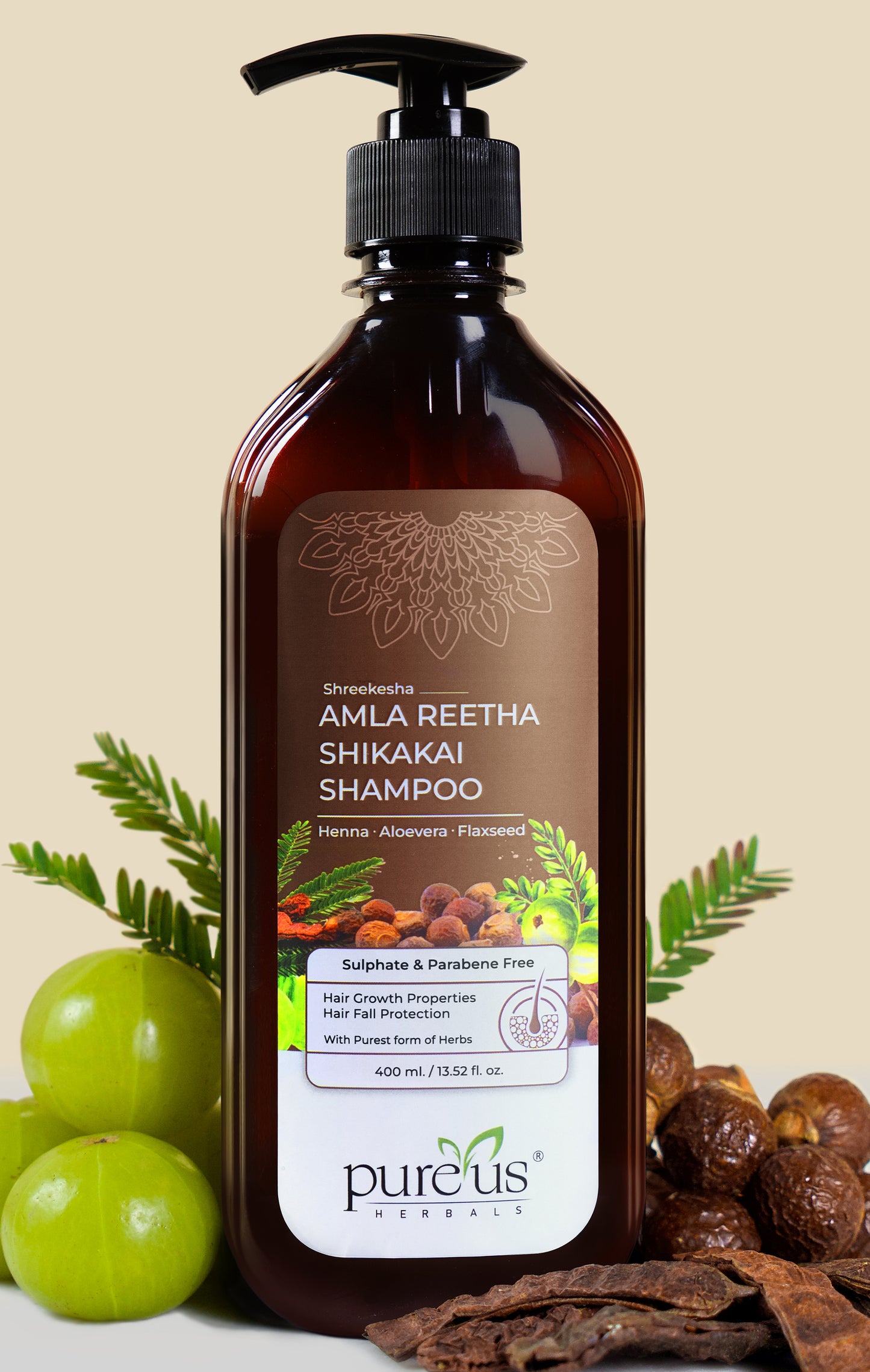 Pureus Herbals Shreekesha Amla Reetha Shikakai Sulphate & Paraben Free Shampoo